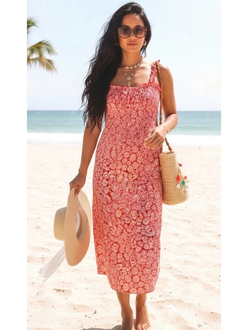 Free People Lucinda Midi Dress in Tomato Daisy